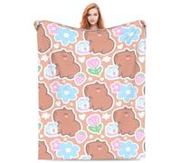 Zeleda Capybaras Blanket Gift for Kids - Soft Flannel, 60"x50", Pink, Brown, Cartoon Pattern, Unisex, 1 - 10 Years, Machine Washable