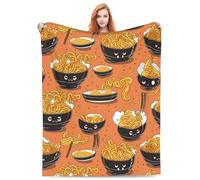 Zeleda Cartoon Ramen Noodles Blanket 50''x40'', Ramen Decor, Funny Food Blankets Ramen Lover Gifts Soft Cozy Flannel for Couch Sofa All Season for Adults Kids Birthday Christmas Decorations Yellow