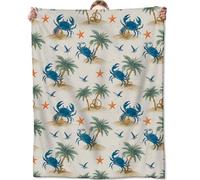 Zeleda Coastal Crab Blanket,Nautical Gifts for Kids Adults Marine Lovers,Lightweight Flannel Throw Blankets,Palm Tree Starfish and Seagull Throws Home Decor,for Camping Living Room Office,80x60inch