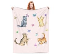 Zeleda Cute Cat Blanket Animals Pet Pattern Gifts for Kitten Lovers Play with Butterfly for Adult Kids Soft Lightweight 50" x 60" Bedroom Birthday Decorations Cat Decor Travel All Season Pink Animal