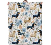 Zeleda Cute Dachshund Blanket, Funny Dog and Colorful Floral Blankts, Gifts for Adults Kids, Home Dorm Cabin Pet Area Picnic and Travel Decor, Soft Cozy Lightweight Flannel Throw,50"x60"