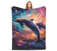 Zeleda Dolphin Throw Blanket - Cute Blue Ocean Animal Themed Plush Flannel Blanket for Kids, Boys, Girls - 60"x80"