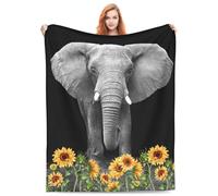 Zeleda Elephant Sunflower Flannel Throw Blanket 60"x50" Black All Seasons Adult Unisex Couch Living Room Bed Camping Travel