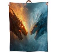 Zeleda Fire and Ice Dragon Blanket, Lightweight Cozy Flannel Throw Blankets, Epic Creature with Flame and Frost, Mythical Throws for Couch Bed Living Room, 60x50inch, Gifts for Fantasy Lovers