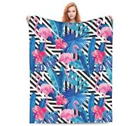 Zeleda Flamingo Blanket 80''x60'' Watercolor Tropic Pink Flamingos and Orchid with of Trendy Blue Floral Plant Jungle Palm Banana Leaf Blankets Paradise Beach Summer Bird. Black and White Geometric