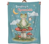 Zeleda Funny Cartoon Frog Blanket,Playful Gifts for Animal Lovers,Soft Lightweight Throw Blankets,Whimsical Mushroom and Moon on Blue Throws Home Decor,for Camping Living Room Office,60x50inch