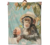 Zeleda Funny Monkey Blanket,Humorous Gifts for Animal Lovers,Lightweight Flannel Throw Blankets,Tropical Hat and Drink Throws Summer Home Decor,for Camping Living Room Office,60x50inch