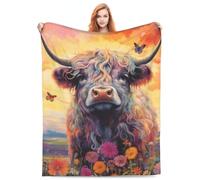 Zeleda Highland Cow Cozy Fuzzy Soft Plush Fleece Throw Blanket for Couch Sofa Living Room Bed Camping Travel 60"x50" Highland Cow Decor