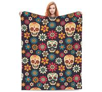 Zeleda Mexican Sugar Skull Blanket - Home Decor, Perfect for Couch, Sofa, Living Room, Bed, Camping, Travel - All Season Microfiber 60"x50"