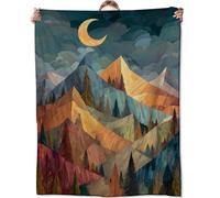 Zeleda Mountain Blanket, Gifts for Nature and Abstract Art Lovers, Lightweight Flannel Throw Blankets, Geometric Landscape with Moon Forest Throws Home Decor, for Couch Living Room Office, 80x60inch