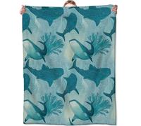 Zeleda Ocean Whale Blanket, Blue Shark Coral and Wave Blankts, Gifts for Adults Kids, Home Dorm Cabin Pet Area Picnic and Travel Decor, Soft Cozy Lightweight Flannel Throw,50"x60"