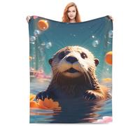 Zeleda Otter Blanket 3D Animal Blanket for Girls Boys Underwater Otter Print Decor Fleece Blanket Super Soft Flannel Fuzzy Plush Blanket Sofa Couch Living Room Bed Camping Travel 60"x50" Size