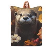 Zeleda Otter Blanket for Adults, Kids, Girls - 60" x 50" Flannel Flower Floral Throw for Bed, Living Room, Sofa, Couch - Soft, Warm, Lightweight, Cozy Sea Otter Decor