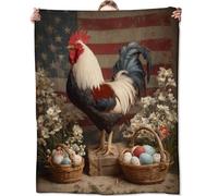 Zeleda Rustic Rooster Blanket, American Flag Easter Egg and Flower Blankts, Gifts for Adults Kids, Home Dorm Cabin Pet Area Picnic and Travel Decor, Soft Cozy Lightweight Flannel Throw,50"x60"