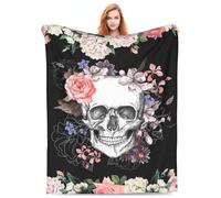 Zeleda Skull Blanket - Plush Flannel Throw with Rose & Skull Design, Soft, Warm & Lightweight, Perfect for Home, Office, Couch, Sofa, Bed, Camping & Travel, 60"x50"