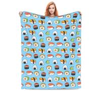 Zeleda Sushi Blanket for Kids Adults 60" x 50" Flannel Hand Drawn Kawaii Throw Blanket for Bed Living Room Sofa Couch Soft Warm Lightweight Cozy Decor