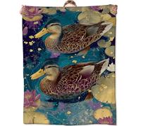Zeleda Vibrant Duck Blanket, Elegant Lotus Flower and Lily Pad Blankts, Gifts for Women Girls, Home Dorm Cabin Pet Area Picnic and Travel Decor, Soft Cozy Lightweight Flannel Throw,50"x60"