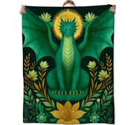 Zeleda Vintage Dragon Blanket,Gifts for Men Women,Lightweight Flannel Throw Blankets,Mythical Green Animal and Golden Flower Throws Retro Home Decor,for Couch Living Room Office,50x40inch