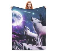 Zeleda Wolf Fleece Blanket for Bed Moon Fleece Throw Blanket for Women Men and Kids Super Soft Plush Wolf Blanket Throw Plush Blanket Wolf Gifts Sofa Couch Living Room Bed Camping Travel 60"x80"