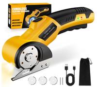 Zeleki Cordless Electric Scissors: 4V Rechargeable Cardboard Cutter, 3 Blades, Safety Lock & LED Light, Box Cutter for Carton Carpet Plastic Fabric Leather(Yellow）