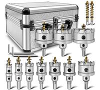 Zeliceka TCT 12 pcs Carbide Hole Saw Kit for Hard Metal, Heavy Duty Carbide Tungsten Carbide Tipped Hole Saw Set, with 1 Aluminum Box 2 Extra Pilot Drill Bits and 2 Hex Key