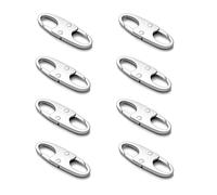 zelin Anti Theft Zipper Clips Double Opening Small Carabiner Clips, 8Pcs Elegant Zinc Alloy Zipper Pull Replacement for Travel, Commuting and Camping (Frost Silver)
