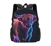 Zelinge 15 Inch Laptop Backpack Bookbag Commuter Travel Bag Travel Backpacks For Adults, Neon Dot Highland Cow Portrait, One Size, Casual Travel Backpack