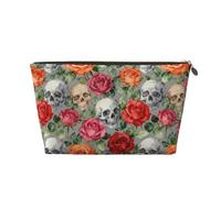 Zelinge Compact Makeup Bag Portable Travel Toiletry Bag Small Cosmetic Organizer Pouch, Skulls Roses Leaf Grey-1, One Size