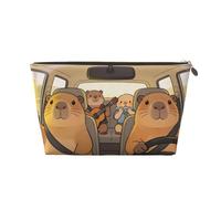 Zelinge Compact Makeup Bag Toiletry Bag Travel Cosmetic Bags With Zipper, Anime Capybaras In Car-1, One Size
