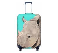 Zelinge Cute Washable Luggage Cover Travel Suitcase Protector Scratch-Resistant Covers, Rhino And Bird Turquoise, for 22-24 Inch Luggages M