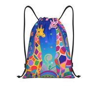 Zelinge Drawstring Backpack Bags Gym Sack Swim Bag For Beach, Psychedelic Giraffes Scene, 14 x 16.9 inch, Daypack Backpacks