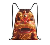 Zelinge Drawstring Backpack Sackpack Sport Gym Sack Dance Yoga Bag, Festive Lion Dance Scene Red, 14 x 16.9 inch, Daypack Backpacks