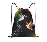 Zelinge Drawstring Backpack Sackpack Sport Gym Sack Dance Yoga Bag, Hummingbird Red Yellow Green, 14 x 16.9 inch, Daypack Backpacks