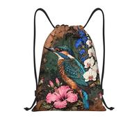 Zelinge Drawstring Backpack Sackpack Sport Gym Sackpack Dance Yoga Bag, Ornate Birds Flowers Retro, 16.5 x 19.6 inch, Daypack Backpacks