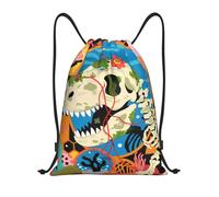 Zelinge Drawstring Bag Gym Sack Drawstring Bag For Sport Camp Travel Dance, Dinosaur Skeleton Plants, 14 x 16.9 inch, Daypack Backpacks