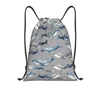 Zelinge Drawstring Bag Sport Gym Sack String Bag For Sport Swim Yoga, Whale Grey Watercolor, 14 x 16.9 inch, Daypack Backpacks