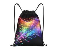 Zelinge Drawstring Bags Sport Gym Sack, Neon Ray Colorful Fish, M (16.5 x 19.6 inch), Sport