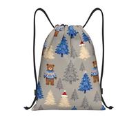 Zelinge Drawstring Bags Sport Gym Sackpack Swim Bag For Beach, Christmas Bear Pattern Gray, 14 x 16.9 inch, Daypack Backpacks