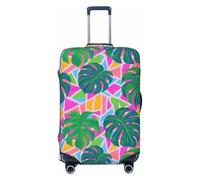 Zelinge Elastic Luggage Cover Travel Suitcase Cover Protector Anti Scratch Covers, Geometric Tropical Leaves, for 25-28 Inch Luggages L