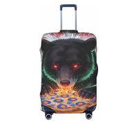 Zelinge Elastic Luggage Cover Travel Suitcase Cover Scratch-Resistant Covers, Bear Red Eyes Pizza, for 22-24 Inch Luggages M