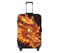 Zelinge Elastic Luggage Cover Travel Suitcase Protector Scratch-Resistant Covers, Dragon Head With Flame Dark, for 25-28 Inch Luggages L