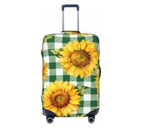 Zelinge Travel Luggage Cover Travel Suitcase Protector Scratch-Resistant Covers, Green Plaid Sunflowers, for 22-24 Inch Luggages M