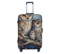 Zelinge Washable Luggage Cover Elastic Suitcase Cover Protector Scratch-Resistant Covers, Owl Family Dark Blue, for 22-24 Inch Luggages M