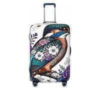 Zelinge Washable Luggage Cover Travel Suitcase Protector Anti Scratch Covers, Blue Brown Bird Floral, for 22-24 Inch Luggages M