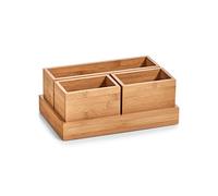 Zeller 25387 Organiser Set 4 Pieces Bamboo Approx. 28 x 17.7 x 11 cm Office Makeup Utensils Storage