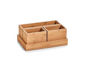 Zeller 25387 Organiser Set 4 Pieces Bamboo Approx. 28 x 17.7 x 11 cm Office Makeup Utensils Storage