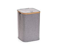Zeller Polyester Bamboo Laundry Basket Grey, Polyester, grey, 33 x 33 x 50 cm
