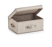 Zeller Stripes 14645 Storage Box with Lid Fleece Beige 38 x 29 x 16.5 cm