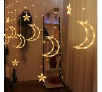 ZELLUMAX Star & Moon Curtain Fairy Lights | 138 LED 3.5m Warm White 8 Modes Remote Timer | Battery Operated String Lights Bedroom Window Wedding Christmas Party