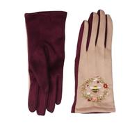 Zelly Embroidered Gloves Bees Deers Dandelion Patterns Touch Screen Compatible (Beige Burgundy Bee, One Size)